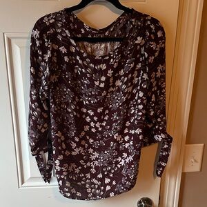LOFT Burgundy Floral Blouse